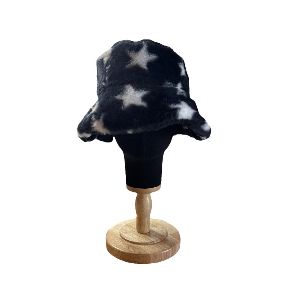 Girls' Star Printed Soft Fuzzy Faux Fur Bucket Hat - Art Class Black